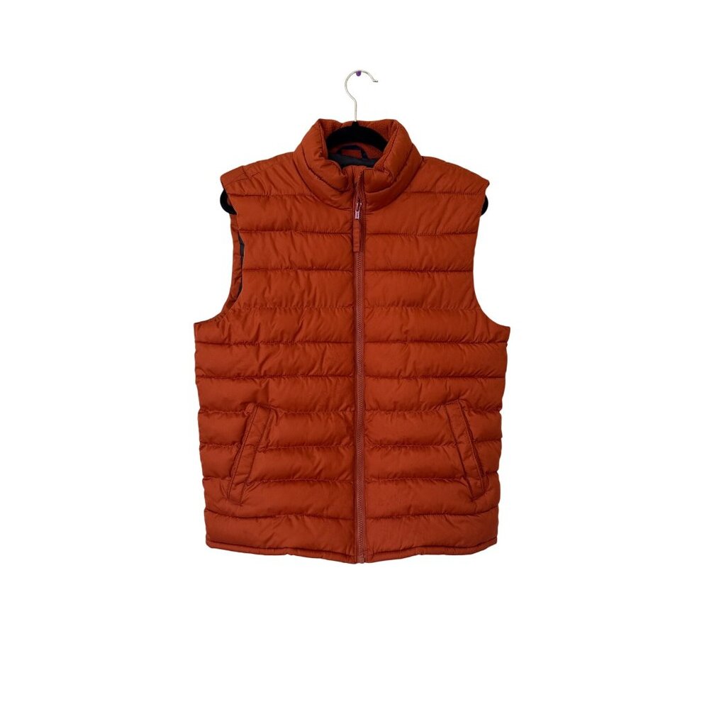 Old Navy Men's Water-Resistant Narrow-Channel Puffer Vest Orange Winter *Flaw*